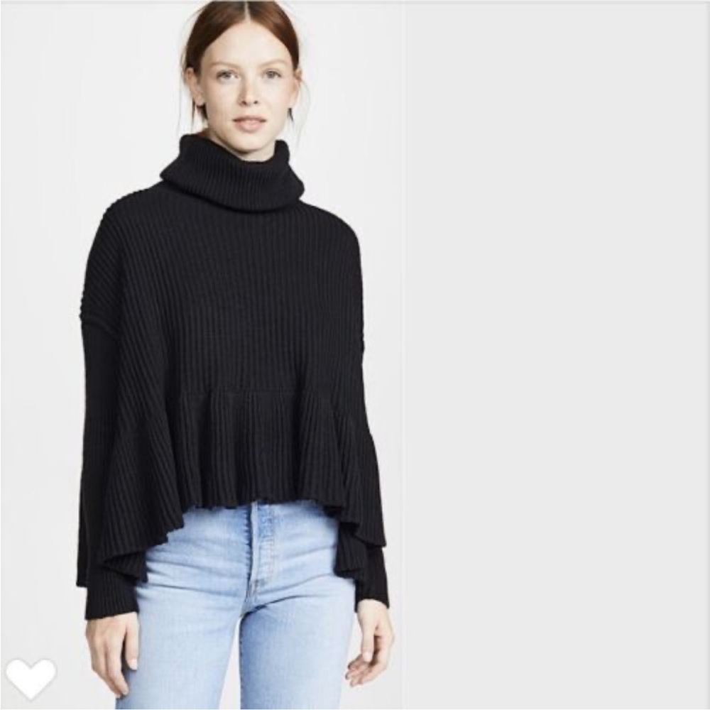 Free People Layer Cake Sweater Turtleneck Ribbed‎ Knit Black Size M